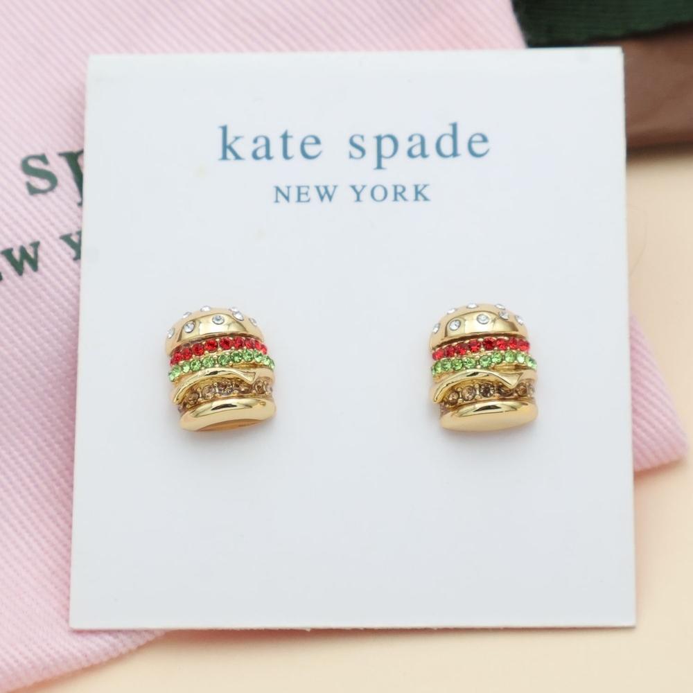 Kate Spade Fast Food Gold Burger Stud Earrings Crystal
